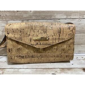 Anne Klein Purse Womens Tan Small Crossbody Cork Design Faux Leather
